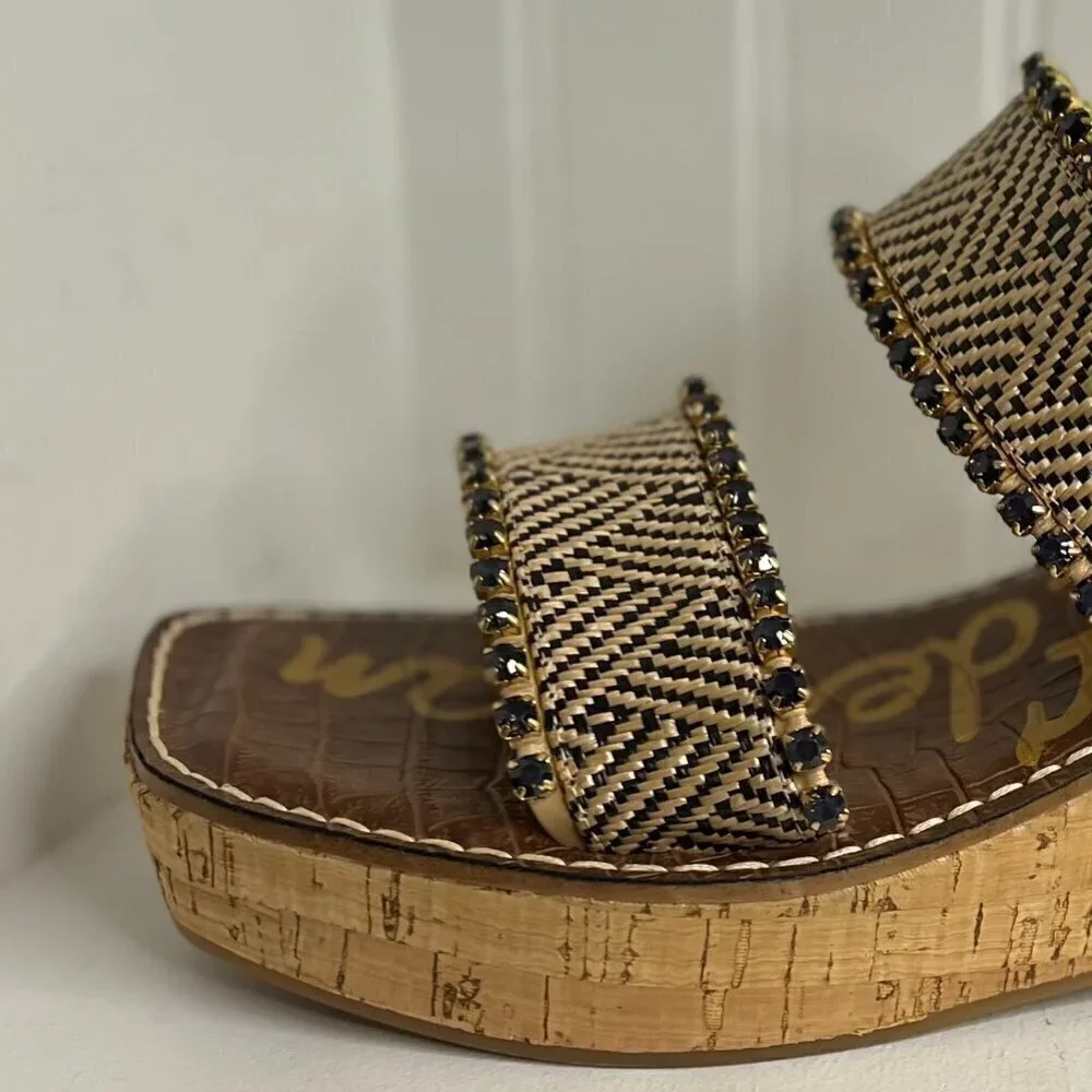 Sam Edelman Women's Angelina Wedge Sandal in Black/Natural Size 9.5